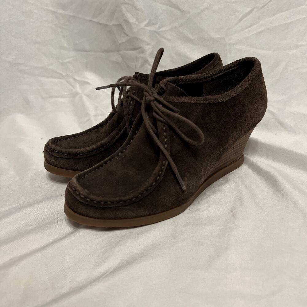 Lauren Ralph Lauren Denver Shoes Brown Suede Leather Wedge Ankle Boots Women’s 6